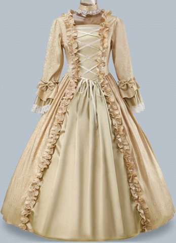 Women Champagne Brocade Victorian Dress Holiday Costume