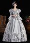 Purple Printed Long Flare Sleeve Floor Length Masquerade Ball Dress 2