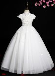 White High Neck Applique Tulle Engagement Wedding Flower Girl Dresses