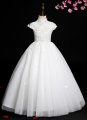 White High Neck Applique Tulle Engagement Wedding Flower Girl Dresses