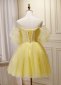 Girls Yellow Spaghetti Straps Lace Mini Homecoming Dresses 2