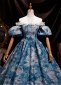 Blue Floral Off the Shoulder Prom Dress Ball Gown 4
