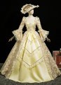 Retro Rococo Champagne Victorian Masked Dress Lace Three Quarter Sleeves Renaissance Lolita Tea Party Dress with Hat