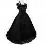 Women Black Short Sleeve Medieval Victorian Dress Halloween Costume