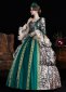 Women Green Brocade Zebra Print Multi Layered Long Sleeve Carnival Inspired Ball Dress 3