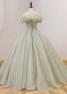 Off The Shoulder light Green Tulle Formal Dress With Flower Neck 2
