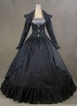Black Long Sleeve Square Collar Civil War Renaissance Gothic Victorian Ball Gown Dress