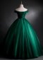 Deep Green Embroidery Sequins Off Shoulder Tulle Formal Dress 2
