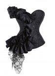 Black Satin Lace Ruffled Brocade Jacquard Bustier