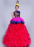 Carnival Women Blue And Red Tulle Ball Gown Princess Dance Costume