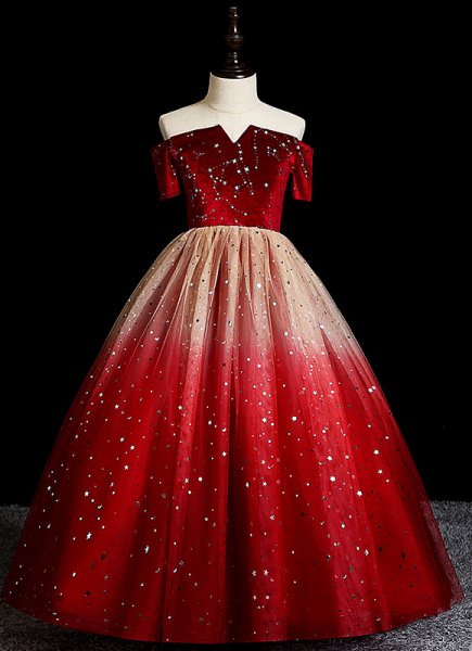 Flower Girl Off Shoulder Velvet Tulle Christmas Party Formal Dress