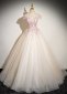 Princess A Line Off The Shoulder Champagne Appliques Prom Dress