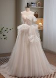 Brides White Tulle Spaghetti Straps String Beads Backless Wedding Dress