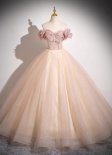 Pink And Blue Off Shoulder Tulle Long Formal Dress