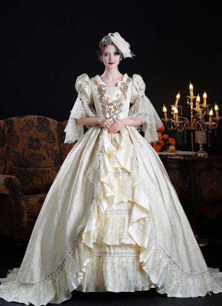 17th Century Victorian Women Tea Party Trailing Dress Queen Fantasy Theatrical Clothing