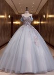Light Blue Off The Shoulder Embroidery Tulle Party Dress