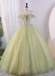 Light Green Off Shoulder Floor-Length Tulle Prom Dress