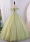 Light Green Off Shoulder Floor-Length Tulle Prom Dress