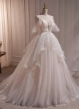 Spaghetti Strap Train Wedding Dress Deep V-neck Bride Dress Long Tulle Off Shoulder Strapless