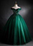 Deep Green Embroidery Sequins Off Shoulder Tulle Formal Dress