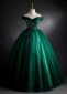 Deep Green Embroidery Sequins Off Shoulder Tulle Formal Dress