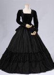 Black Velvet Civil War Gothic Victorian Ball Gown Dress Reenactment Theatre Costume Halloween Party Dress For Women