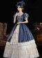 Women Dark Blue Lace Ruffled Short Sleeve Southern Belle Dress