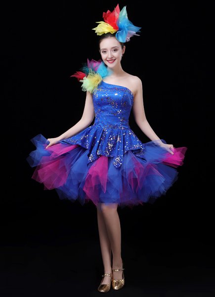 Girls Diagonal Shoulder Sequin Club Tutu Dress