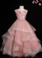 Pink Kids Princess Embroidery Applique Flower Girls Party Dress