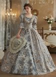 Upscale Grey Women Relief Printed Masquerade Dresses Victorian Marie Antoinette Dress