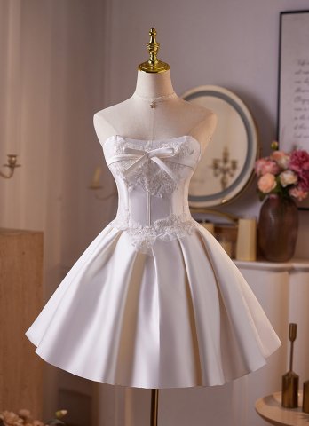 White Satin Corset Short Formal Dress for Women Elegant Cocktail Party Wear