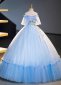 Custom made Off the Shoulder Blue Tulle Formal Evening Dresses 1