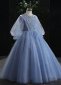 Blue Girls Sequin Mesh Thanksgiving Foraml Dress 1