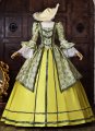 Yellow Green Floral Brocade Victorian Rococo Ball Gown Lace Long Sleeve Floor Length Formal Party Dress