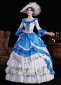 Blue Printed Ruffled Half Sleeve Floor Length Venice Carnival Fancy Dress