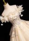 Champagne Tulle Petal Off the Shoulder Formal Dress 4