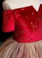 Flower Girl Off Shoulder Velvet Tulle Christmas Party Formal Dress Red
