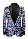 High-end Men's Blue Sequins Tassel Blazers Banquet Wedding Groom Suit Jacket