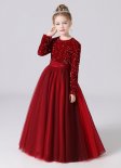 Girls Long Sleeve Sequin Mesh Princess Graduation Party Dress