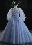 Blue Girls Sequin Mesh Thanksgiving Foraml Dress