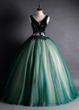 Women Green Sequin Sleeveless Evening Prom Ball Gown Dress