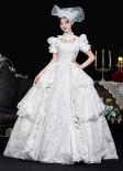 Renaissance 18th Century Southern Belle Floral Princess White Dresses