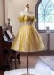 Yellow Applique Sequin Short Formal Dress 2