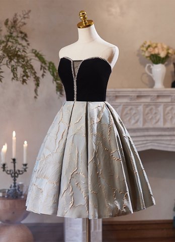 Vintage Black Off-the-Shoulder Jacquard Evening Dress