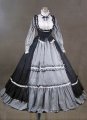 Vintage Black And Gray Long Sleeve Ruffles Renaissance Gothic Victorian Dress Gowns