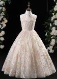 Little Girls Princess Sequin Bead High Neck Tulle Prom Dress