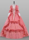 Rose Red Jacquard Renaissance Colonial Lady Princess Tea Party Garden Floral Ball Gown Victorian Dress Theater Clothing