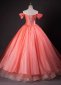 Red Sequins Appliques Tulle Off Shoulder Evening Dress with Slit 4