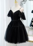 Deep V Neck Black White Tulle Straps Sweetheart Tea Prom Tutu Dress