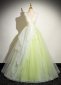 Deep V Neck Lemon Yellow Tulle Embroidery Beading Long Prom Dress